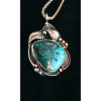 Vintage Native American Sterling Silver and Turquoise Pendant with Sterling Silver Chain