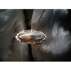 Native American Style Sterling Silver Picture Agate Bell Trading Ring SZ 5